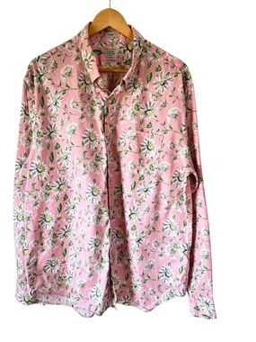 J. Crew Men XL Secret Wash Cotton Shirt Button Up Classic Pink Floral Long Slv